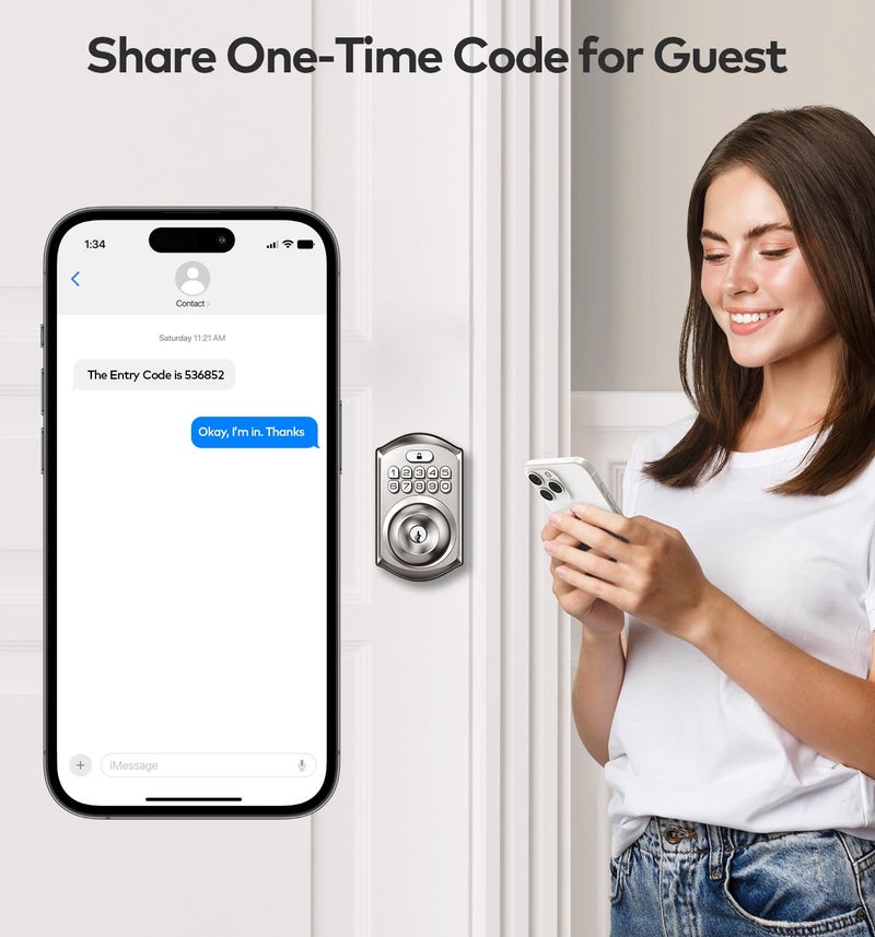 TEEHO Keyless Entry Keypad Door Lock with Handle, Electronic Digital Smart Locks for Front Door, Easy to Install Keypad Deadbolt with Code for Bedroom, Anti-Peeping Password - Nickel - Image 4